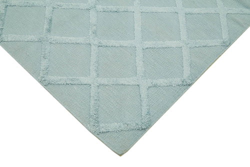 Nepal Geometric Mavi Geometrik Yün Pamuk El Dokuma Halısı 246x305 Agacan