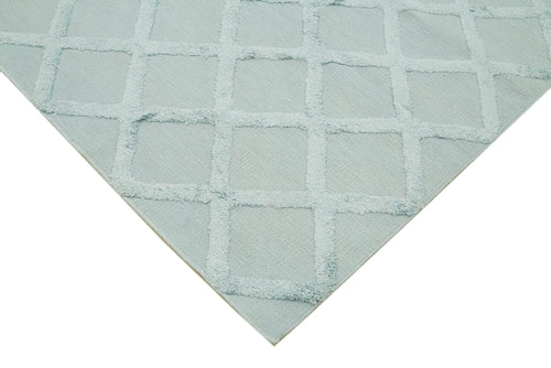 Nepal Geometric Mavi Geometrik Yün Pamuk El Dokuma Halısı 246x305 Agacan