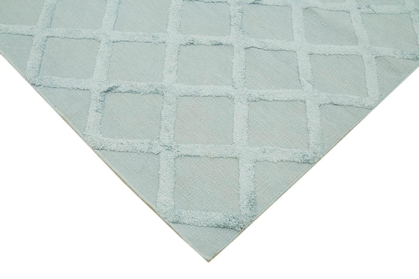 Nepal Geometric Mavi Geometrik Yün Pamuk El Dokuma Halısı 246x305 Agacan