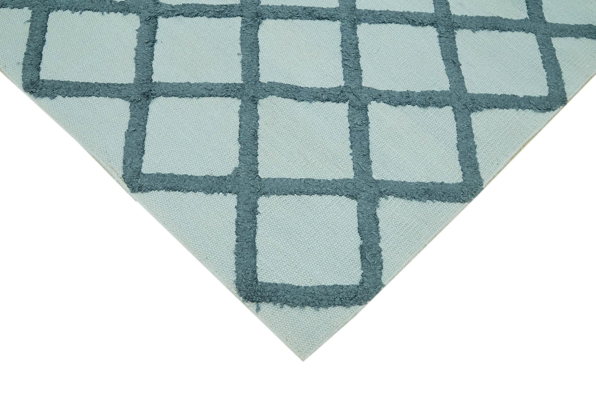Nepal Geometric Mavi Geometrik Yün Pamuk El Dokuma Halısı 246x305 Agacan