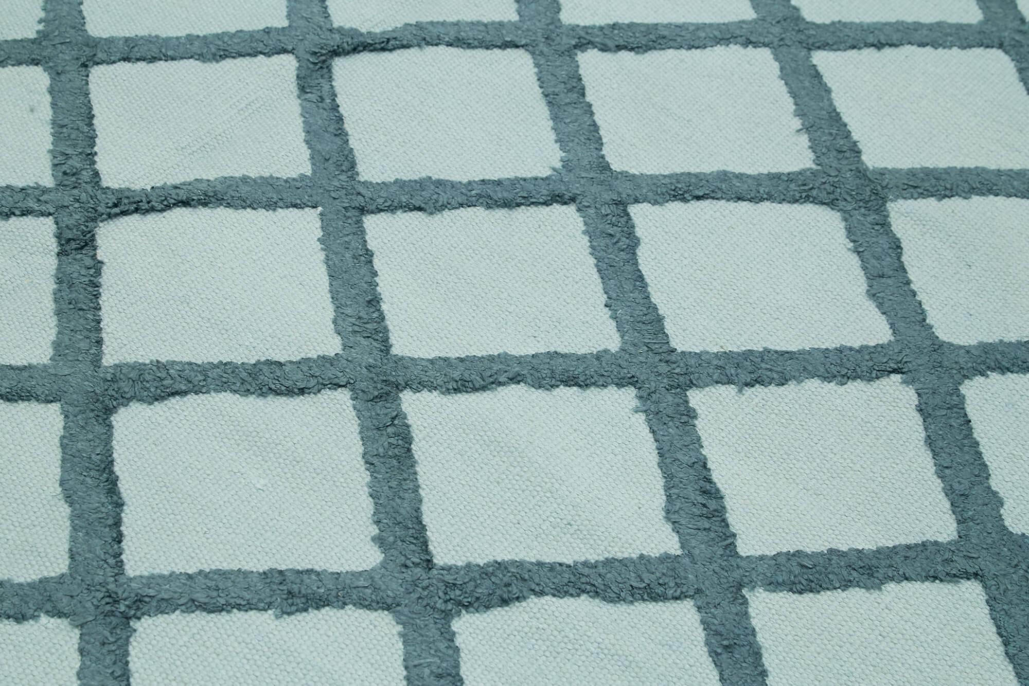 Nepal Geometric Mavi Geometrik Yün Pamuk El Dokuma Halısı 246x305 Agacan