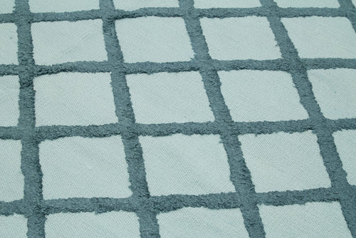 Nepal Geometric Mavi Geometrik Yün Pamuk El Dokuma Halısı 246x305 Agacan