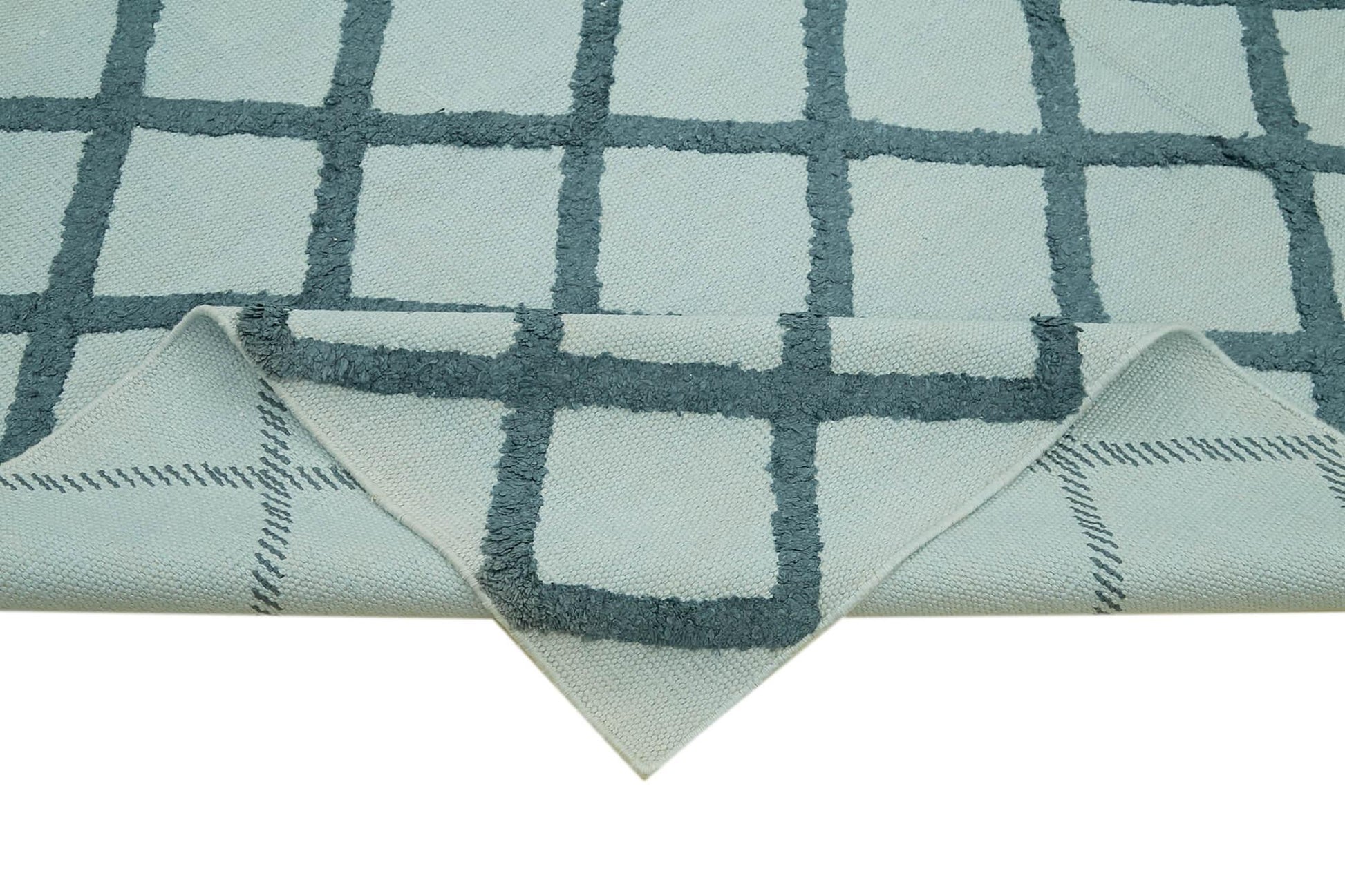 Nepal Geometric Mavi Geometrik Yün Pamuk El Dokuma Halısı 246x305 Agacan