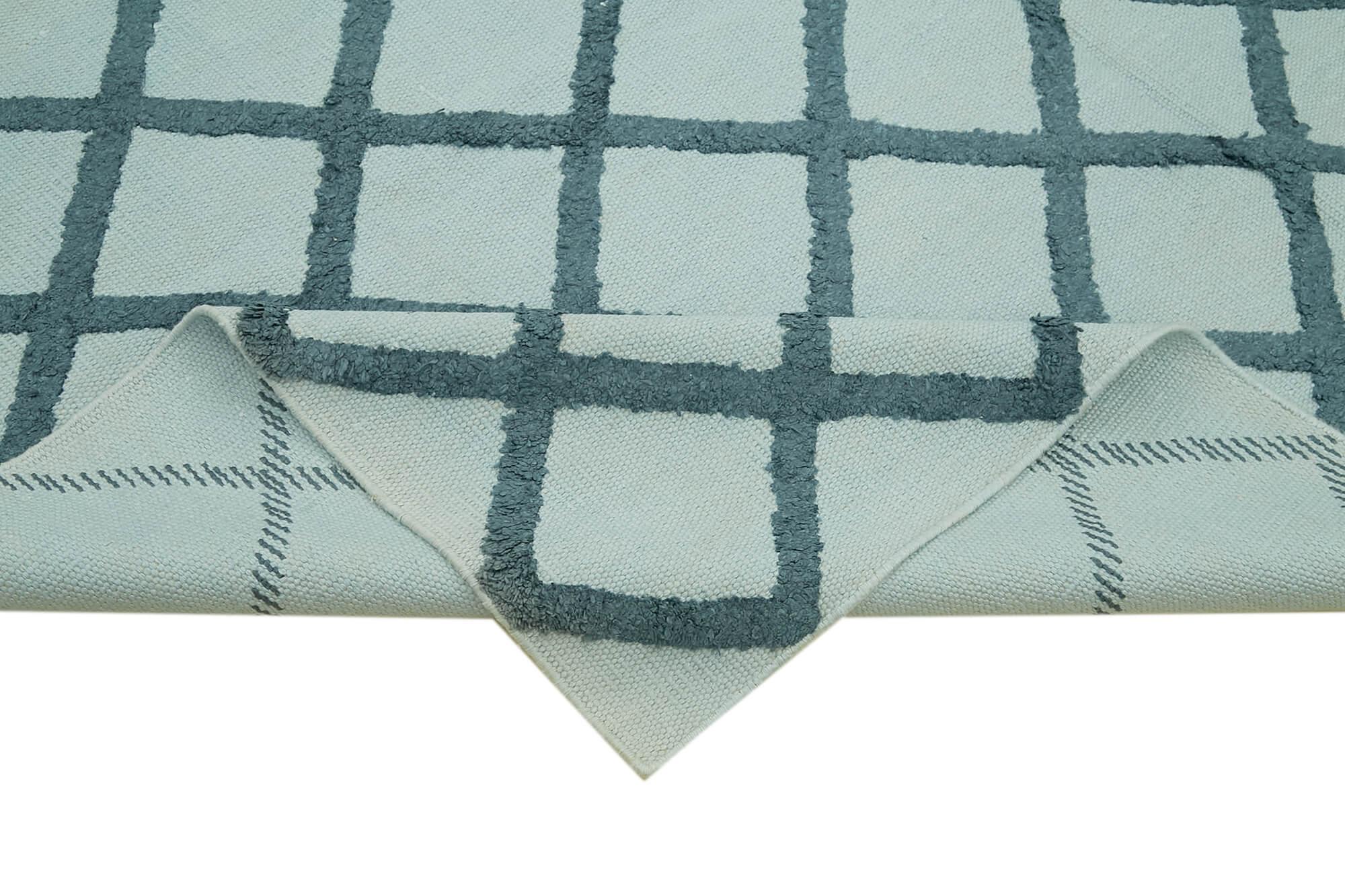 Nepal Geometric Mavi Geometrik Yün Pamuk El Dokuma Halısı 246x305 Agacan