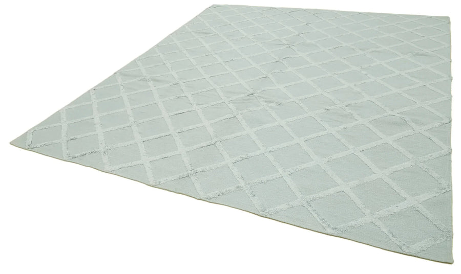 Nepal Geometric Mavi Geometrik Yün Pamuk El Dokuma Halısı 246x305 Agacan