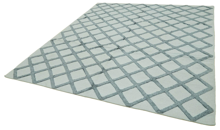 Nepal Geometric Mavi Geometrik Yün Pamuk El Dokuma Halısı 246x305 Agacan