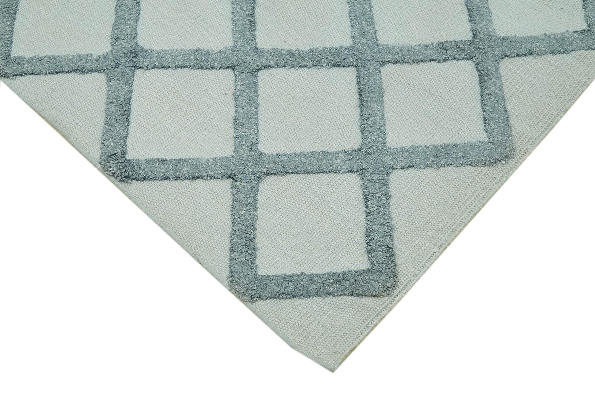 Nepal Geometric Mavi Geometrik Yün Pamuk El Dokuma Halısı 246x305 Agacan