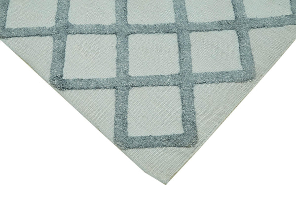 Nepal Geometric Mavi Geometrik Yün Pamuk El Dokuma Halısı 246x305 Agacan
