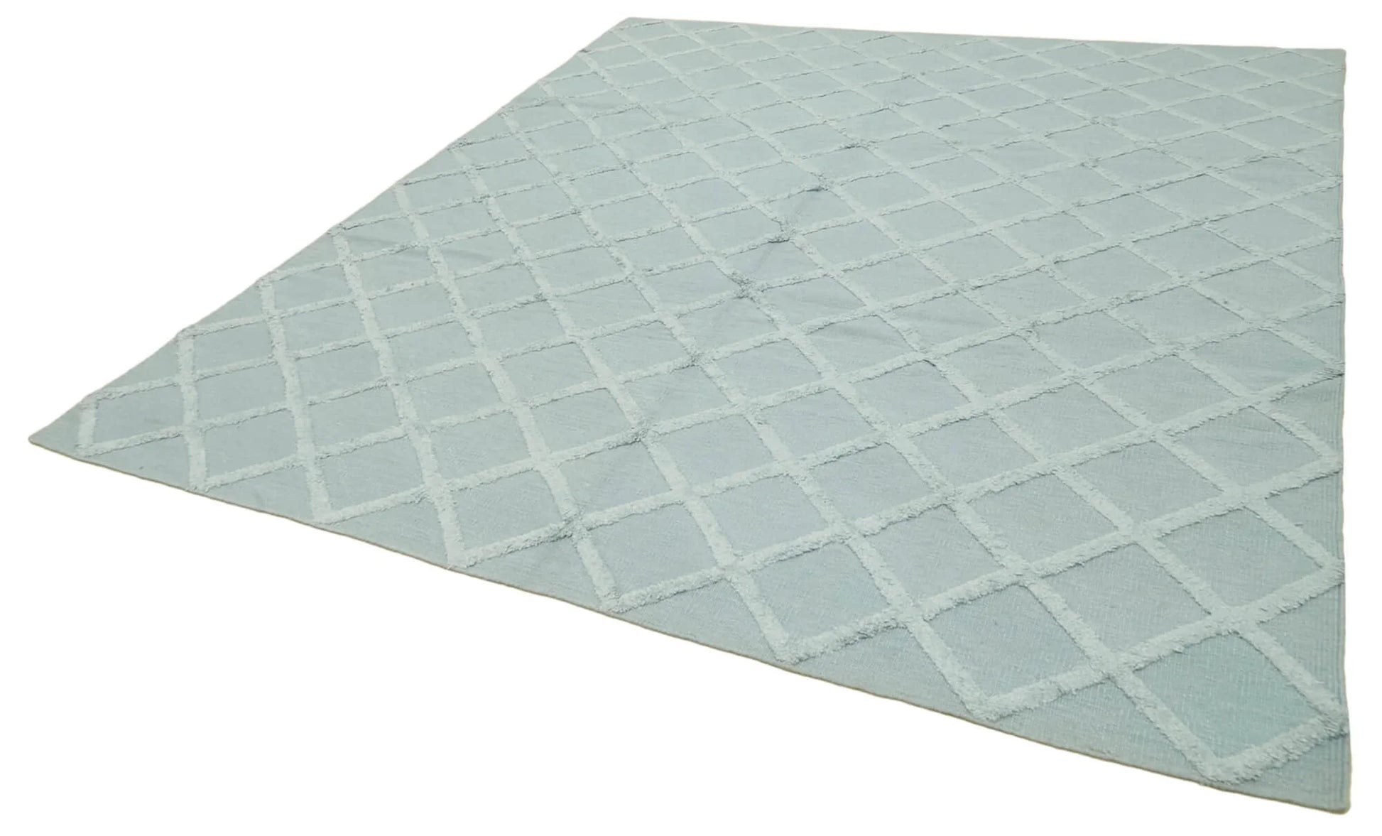 Nepal Geometric Mavi Geometrik Yün Pamuk El Dokuma Halısı 246x305 Agacan
