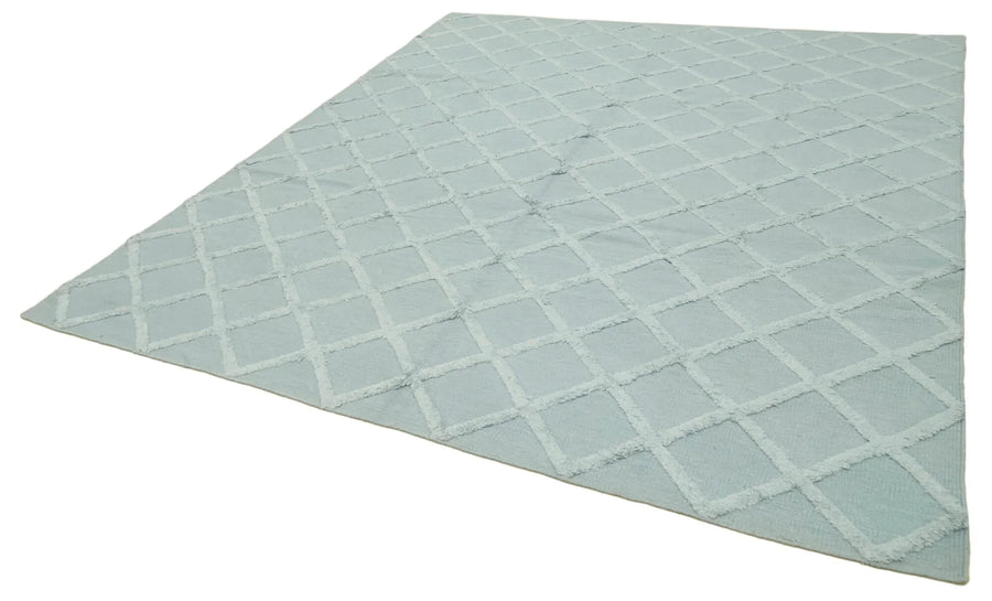 Nepal Geometric Mavi Geometrik Yün Pamuk El Dokuma Halısı 246x305 Agacan