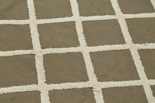 Nepal Geometric Kahverengi Geometrik Yün Pamuk El Dokuma Halısı 246x305 Agacan