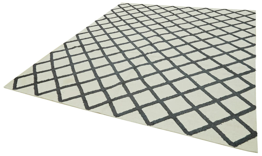 Nepal Geometric Bej Geometrik Yün Pamuk El Dokuma Halısı 246x305 Agacan