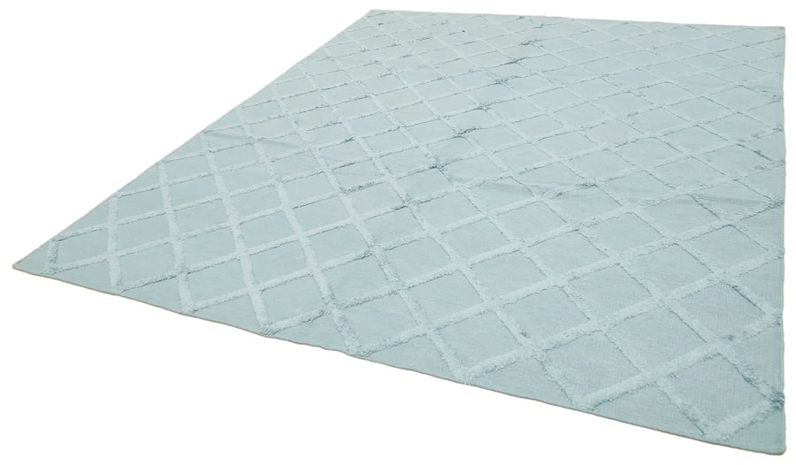 Nepal Geometric Mavi Geometrik Yün Pamuk El Dokuma Halısı 246x305 Agacan