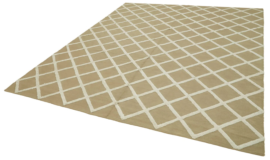 Nepal Geometric Bej Geometrik Yün Pamuk El Dokuma Halısı 244x305 Agacan