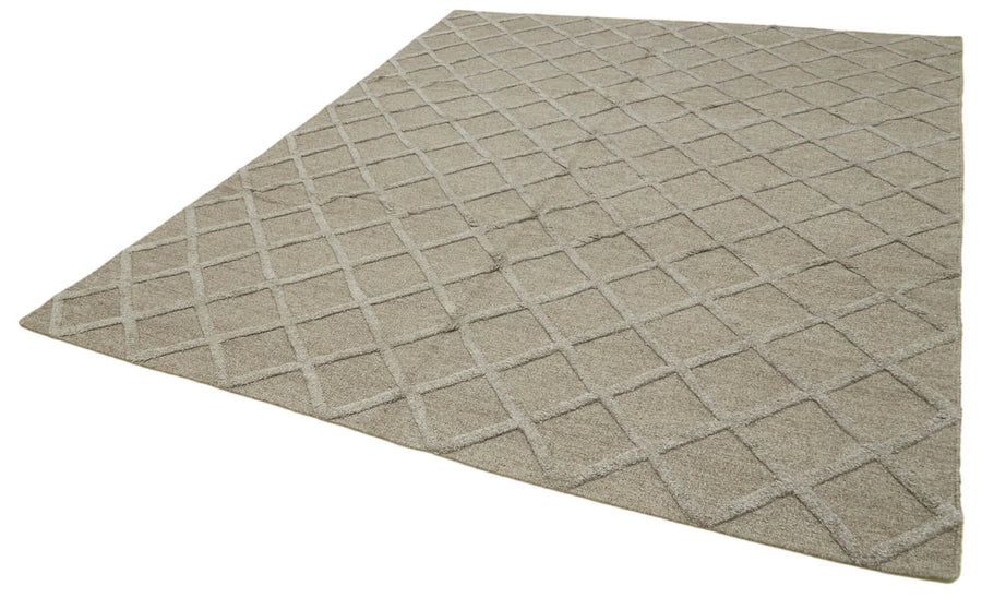 Nepal Geometric Gri Geometrik Yün Pamuk El Dokuma Halısı 246x305 Agacan