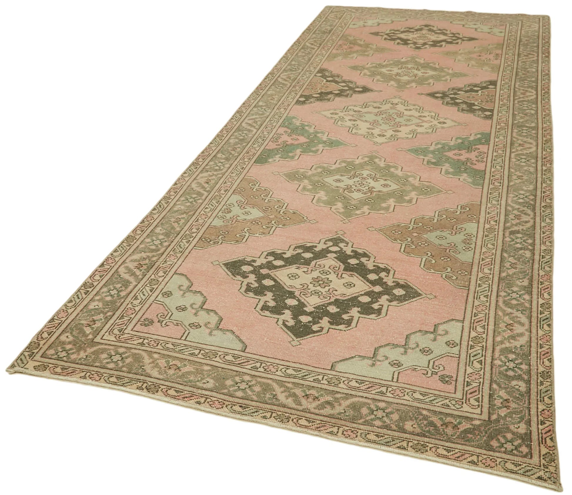 Zile Bej Eskitme Pamuk Yün El Dokuma Halısı 145x388 Agacan