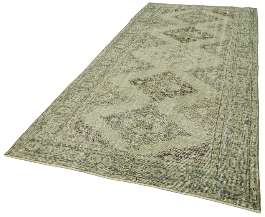 Zile Yeşil Eskitme Pamuk Yün El Dokuma Halısı 150x337 Agacan