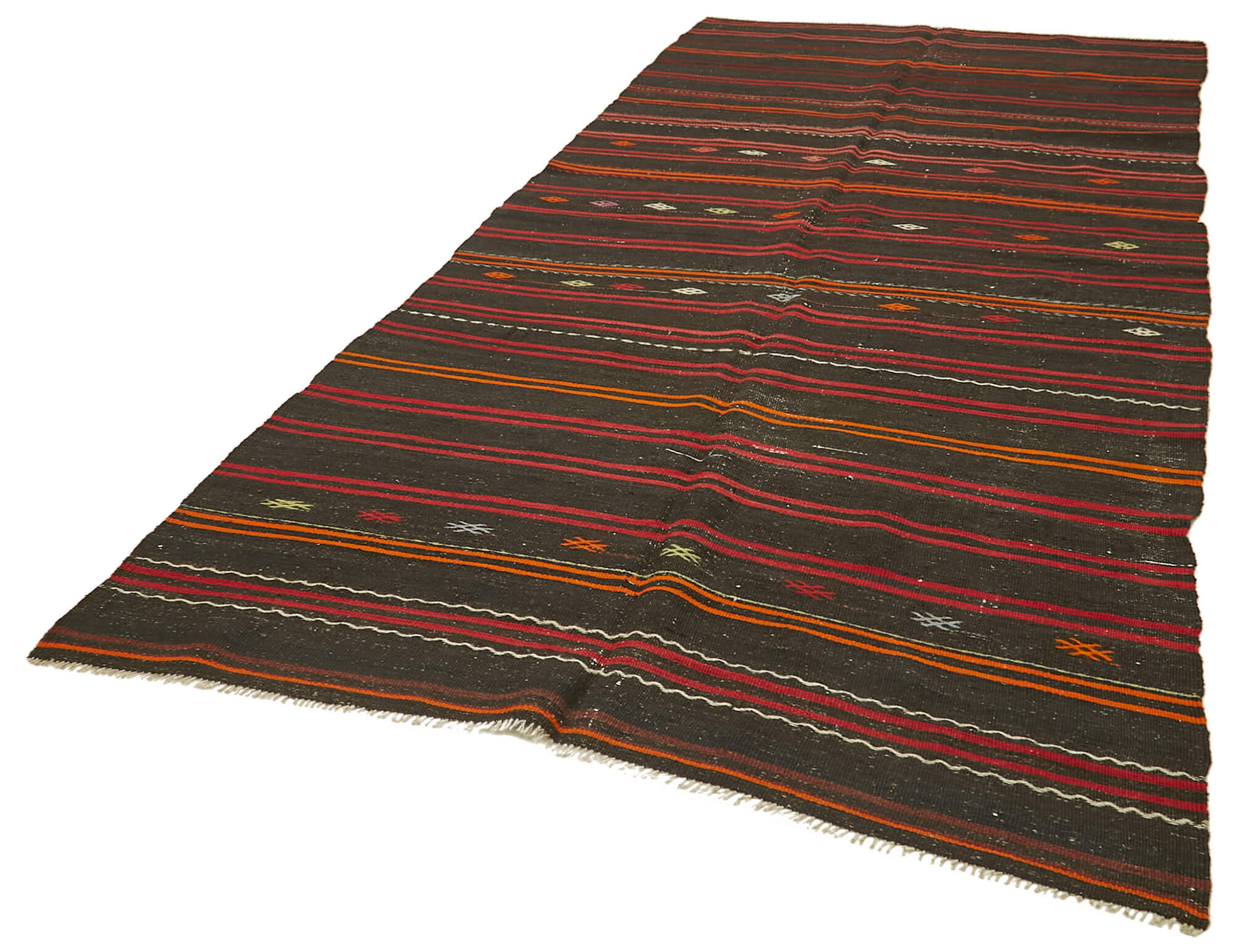 Striped Kilim Siyah Çizgili Keçi Tüyü El Dokuma Halısı 167x353 Agacan