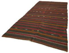Striped Kilim Siyah Çizgili Keçi Tüyü El Dokuma Halısı 167x353 Agacan