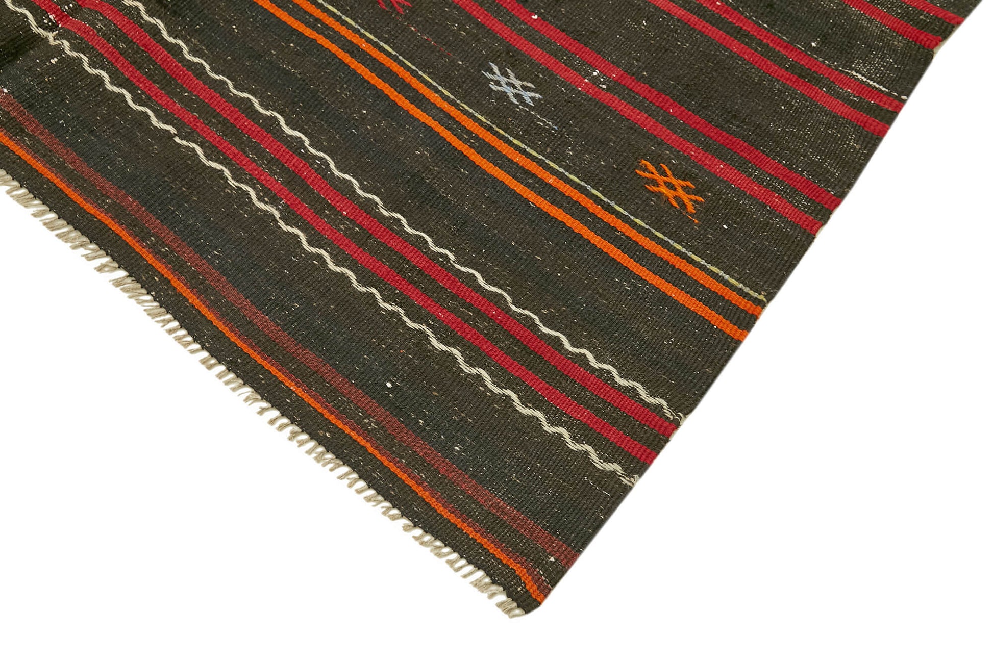 Striped Kilim Siyah Çizgili Keçi Tüyü El Dokuma Halısı 167x353 Agacan