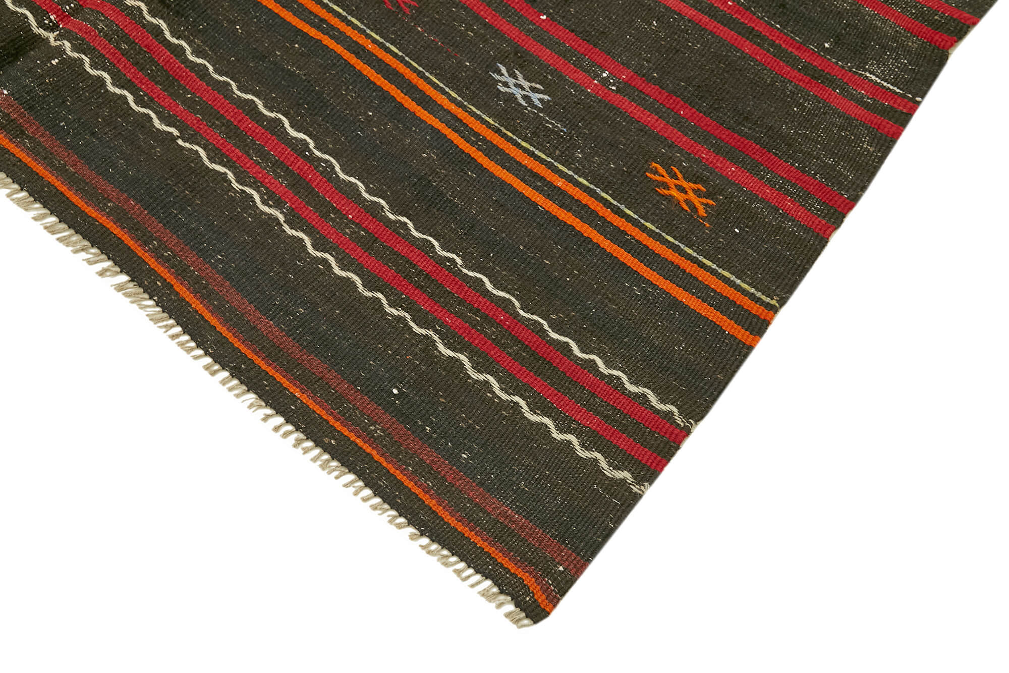 Striped Kilim Siyah Çizgili Keçi Tüyü El Dokuma Halısı 167x353 Agacan