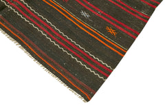 Striped Kilim Siyah Çizgili Keçi Tüyü El Dokuma Halısı 167x353 Agacan