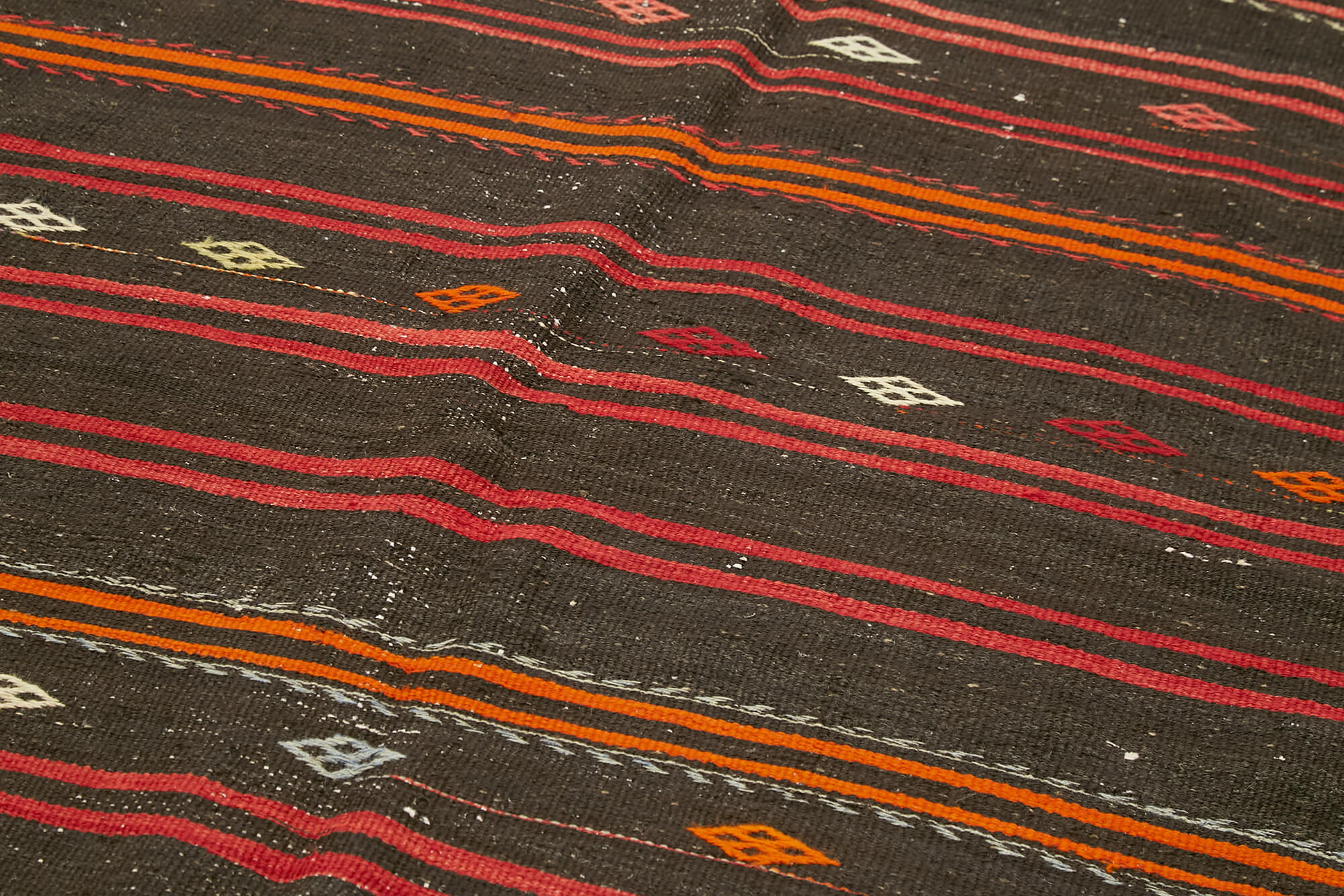 Striped Kilim Siyah Çizgili Keçi Tüyü El Dokuma Halısı 167x353 Agacan