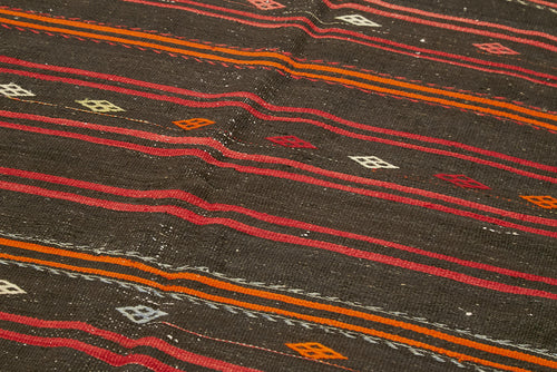 Striped Kilim Siyah Çizgili Keçi Tüyü El Dokuma Halısı 167x353 Agacan