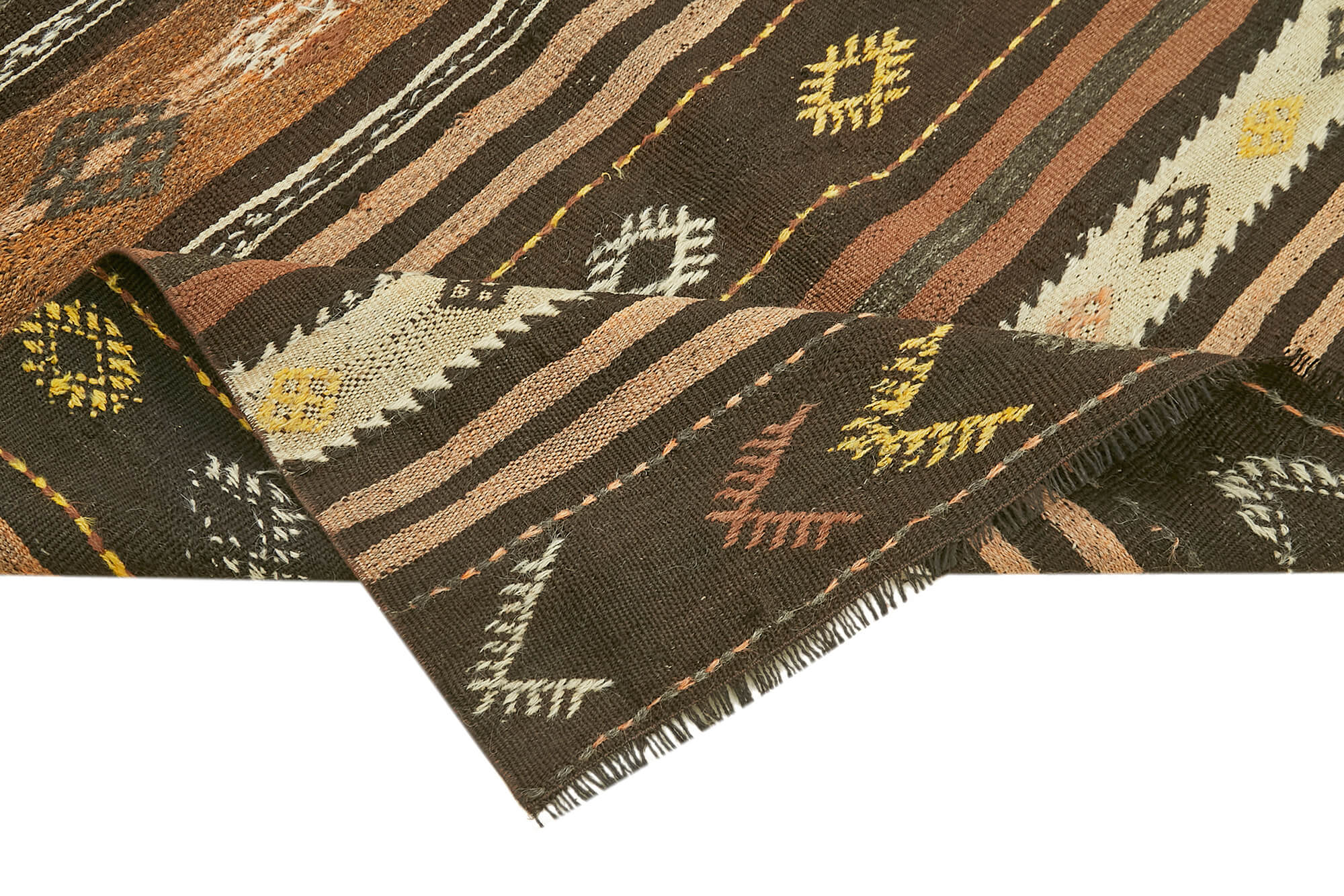 Striped Kilim Kahverengi Çizgili Keçi Tüyü El Dokuma Halısı 138x247 Agacan