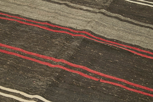 Striped Kilim Kahverengi Çizgili Keçi Tüyü El Dokuma Halısı 190x337 Agacan