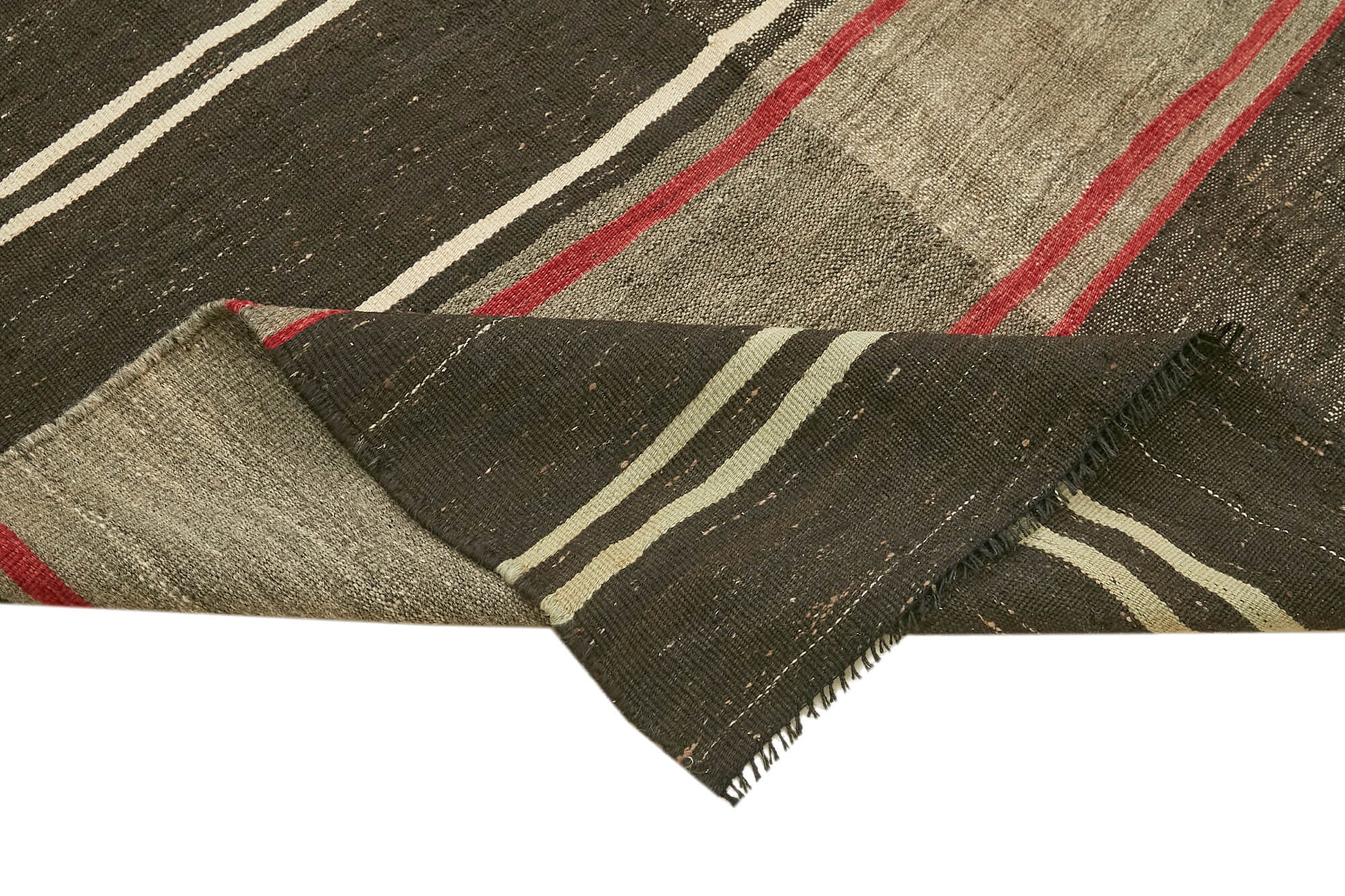 Striped Kilim Kahverengi Çizgili Keçi Tüyü El Dokuma Halısı 190x337 Agacan