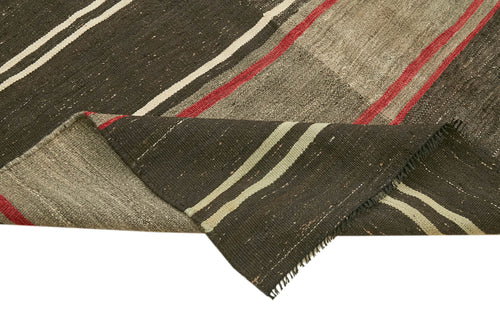Striped Kilim Kahverengi Çizgili Keçi Tüyü El Dokuma Halısı 190x337 Agacan