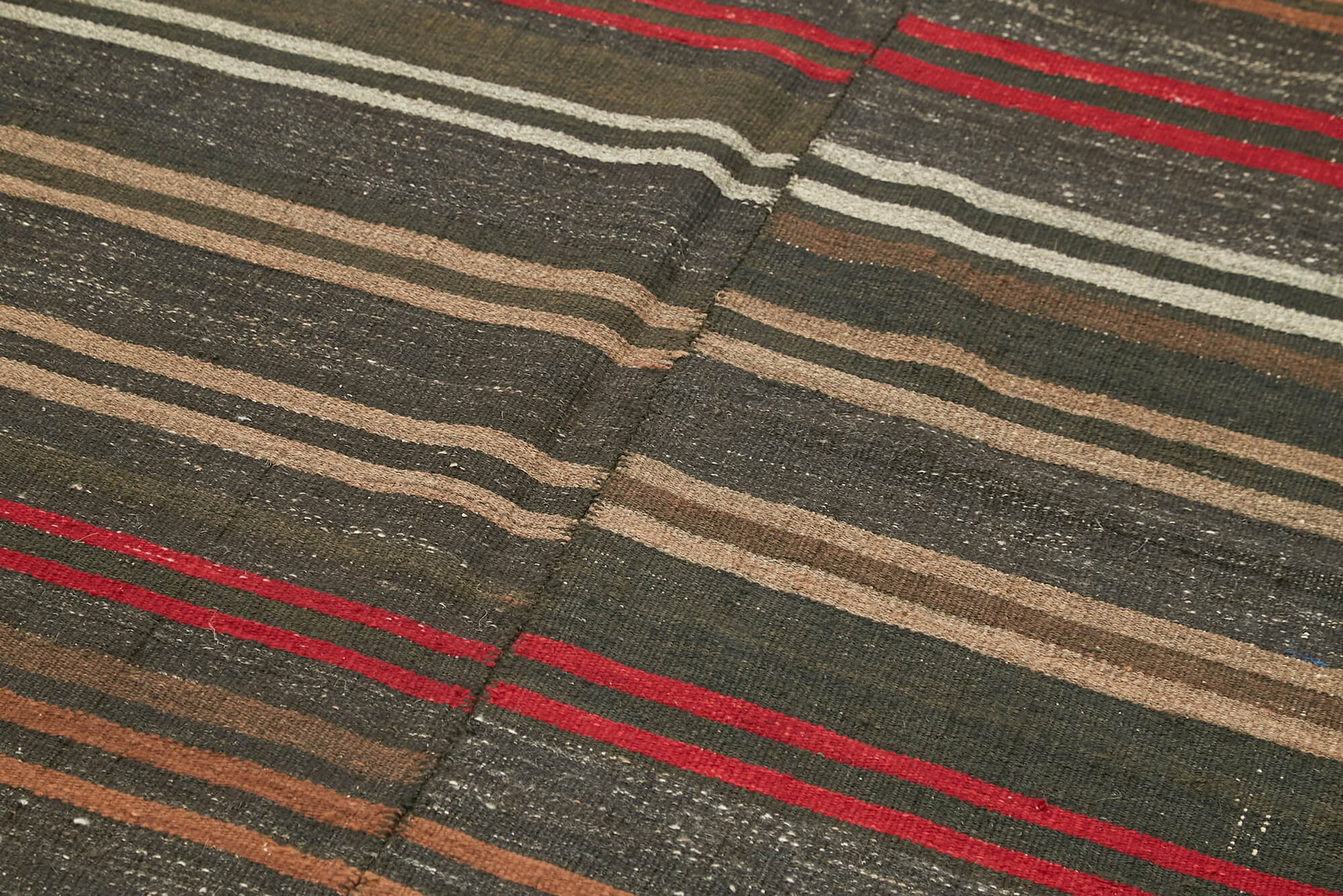 Striped Kilim Kahverengi Çizgili Keçi Tüyü El Dokuma Halısı 144x297 Agacan