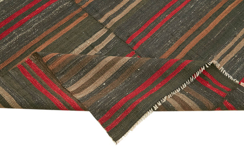 Striped Kilim Kahverengi Çizgili Keçi Tüyü El Dokuma Halısı 144x297 Agacan