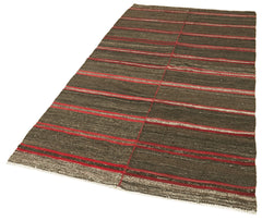 Striped Kilim Kahverengi Çizgili Keçi Tüyü El Dokuma Halısı 130x253 Agacan