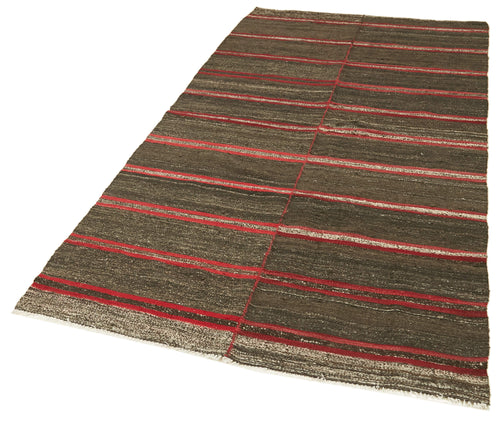 Striped Kilim Kahverengi Çizgili Keçi Tüyü El Dokuma Halısı 130x253 Agacan