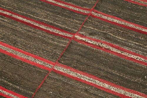 Striped Kilim Kahverengi Çizgili Keçi Tüyü El Dokuma Halısı 130x253 Agacan