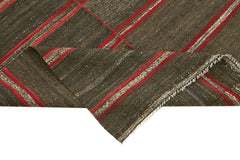 Striped Kilim Kahverengi Çizgili Keçi Tüyü El Dokuma Halısı 130x253 Agacan
