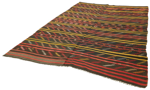 Striped Kilim Kahverengi Çizgili Keçi Tüyü El Dokuma Halısı 220x329 Agacan
