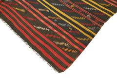 Striped Kilim Kahverengi Çizgili Keçi Tüyü El Dokuma Halısı 220x329 Agacan