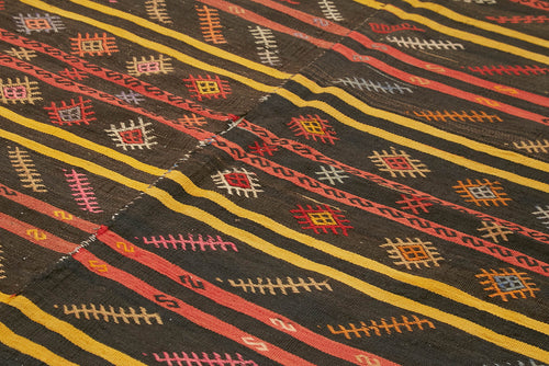 Striped Kilim Kahverengi Çizgili Keçi Tüyü El Dokuma Halısı 220x329 Agacan