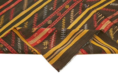 Striped Kilim Kahverengi Çizgili Keçi Tüyü El Dokuma Halısı 220x329 Agacan