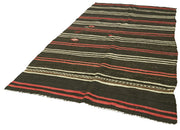 Striped Kilim Kahverengi Çizgili Keçi Tüyü El Dokuma Halısı 171x305 Agacan