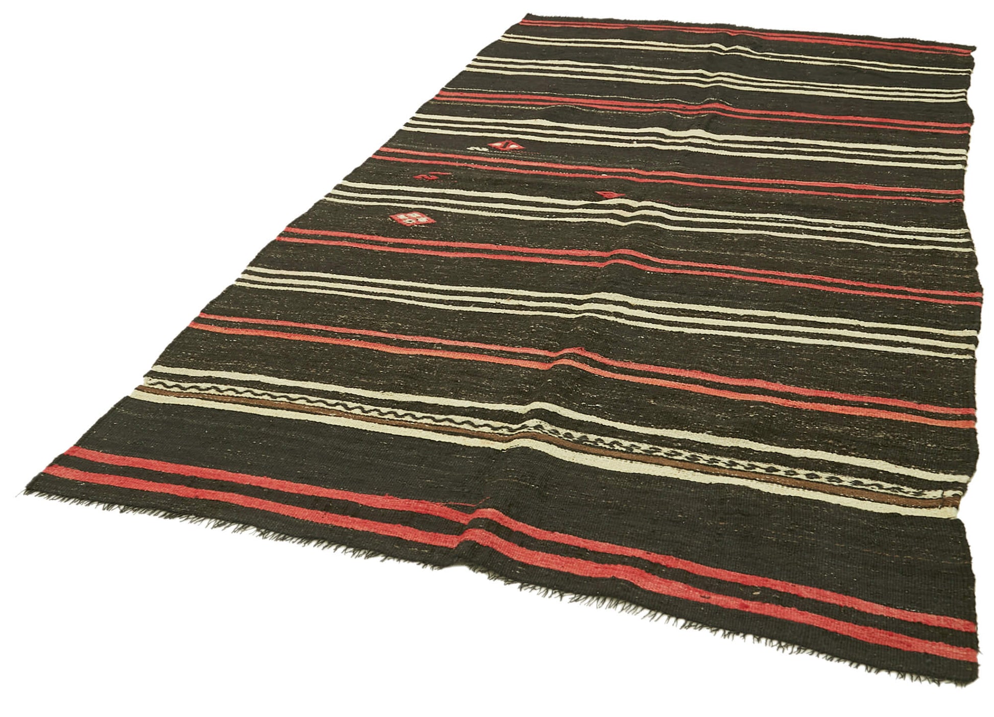 Striped Kilim Kahverengi Çizgili Keçi Tüyü El Dokuma Halısı 171x305 Agacan