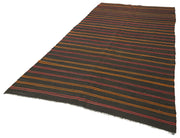 Striped Kilim Kahverengi Çizgili Keçi Tüyü El Dokuma Halısı 163x361 Agacan