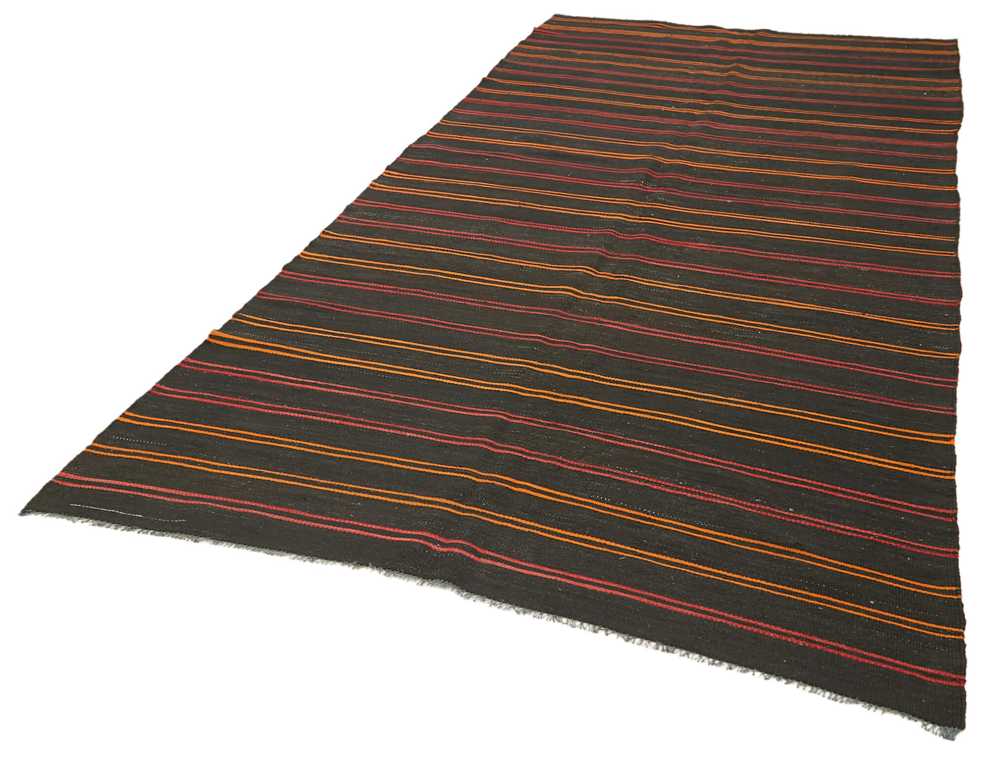 Striped Kilim Kahverengi Çizgili Keçi Tüyü El Dokuma Halısı 163x361 Agacan