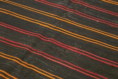 Striped Kilim Kahverengi Çizgili Keçi Tüyü El Dokuma Halısı 163x361 Agacan