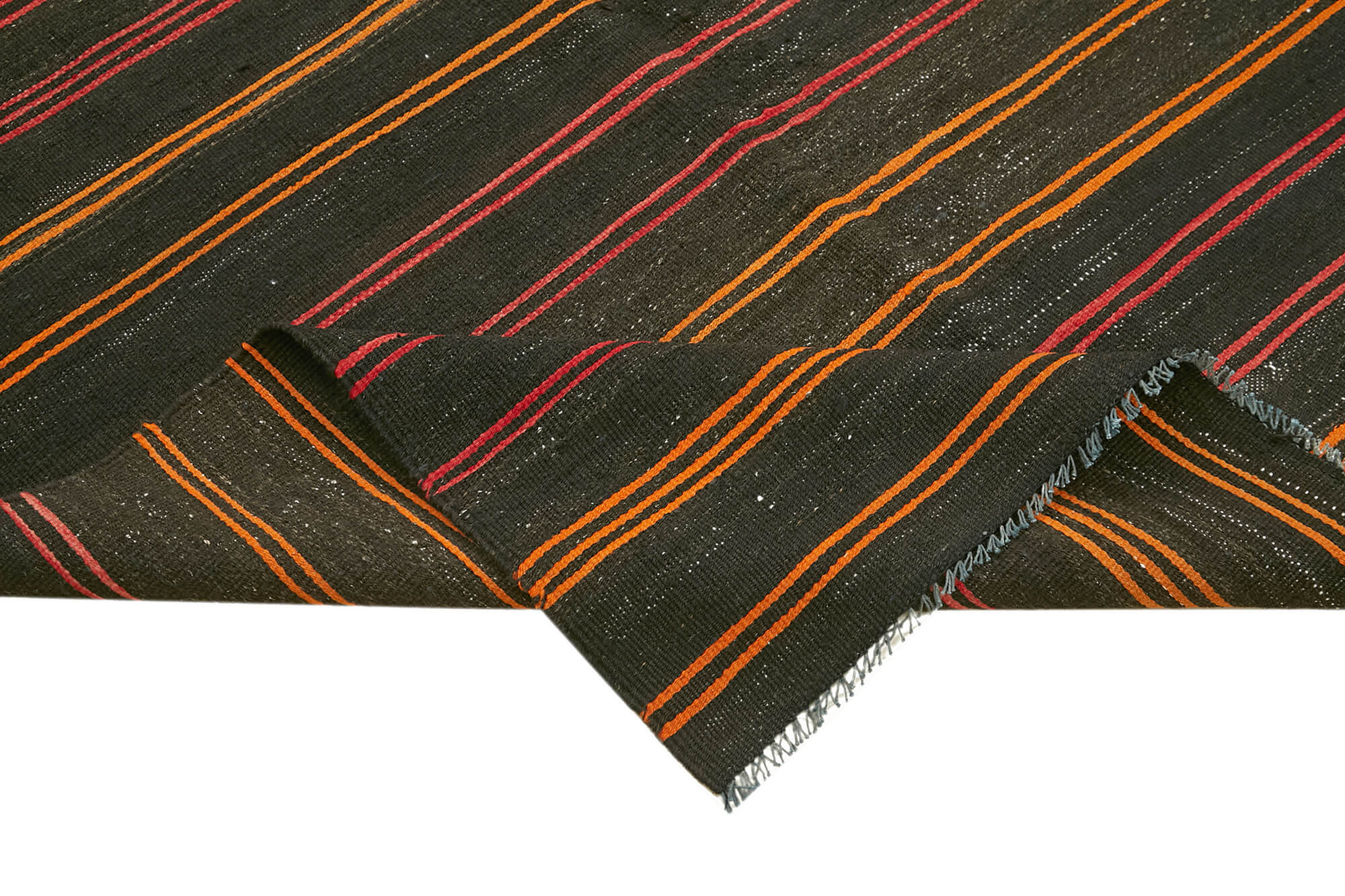 Striped Kilim Kahverengi Çizgili Keçi Tüyü El Dokuma Halısı 163x361 Agacan