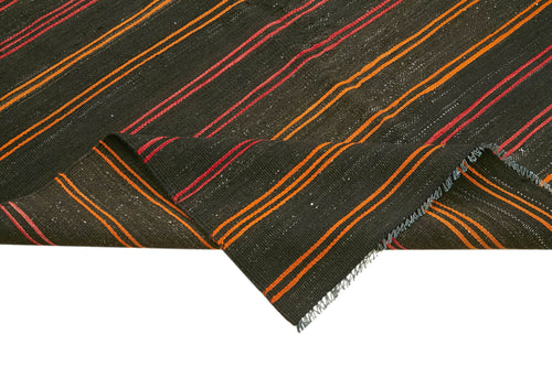 Striped Kilim Kahverengi Çizgili Keçi Tüyü El Dokuma Halısı 163x361 Agacan