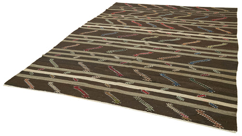 Striped Kilim Kahverengi Çizgili Keçi Tüyü El Dokuma Halısı 236x313 Agacan